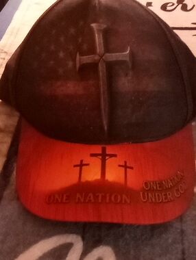 Faith Cross Trucker Hat in Black and Orange
